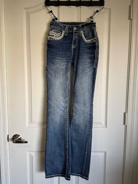 Women's Dark Blue Bootcut Jeans with Embroidered Accents